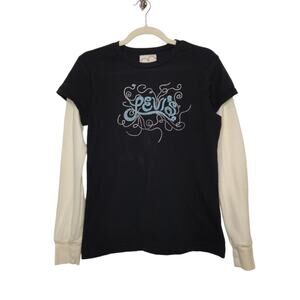 Vintage Levi's Thermal Waffle Long Sleeve Tshirt 90s y2k Medium Spellout Boo